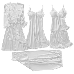 Conjunto Para Dormir com 5 Peças em Cetim de Seda