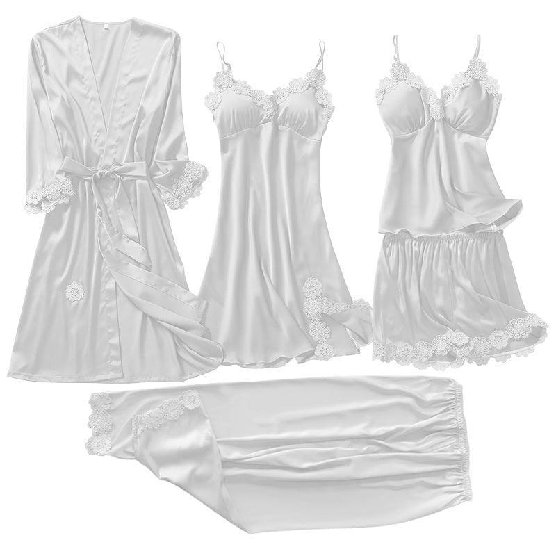 Conjunto Para Dormir com 5 Peças em Cetim de Seda