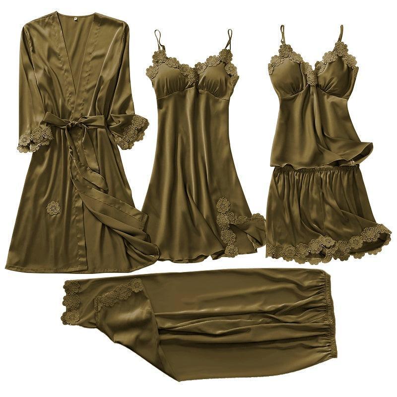 Conjunto Para Dormir com 5 Peças em Cetim de Seda