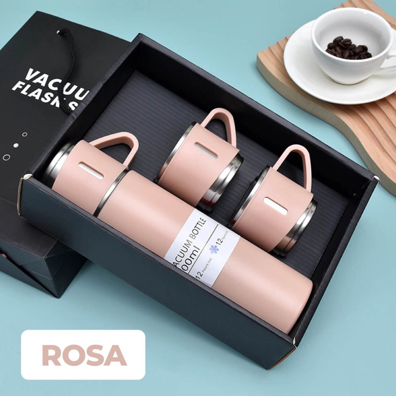 Garrafa Térmica Premium 500ml - Café Quente Sempre com Você (Ganhe 2 Xícaras + Caixa Para Presente)