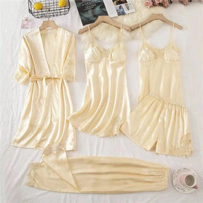 Conjunto Para Dormir com 5 Peças em Cetim de Seda