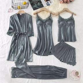 Conjunto Para Dormir com 5 Peças em Cetim de Seda