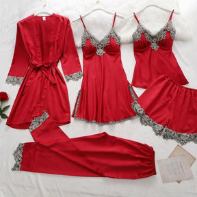 Conjunto Para Dormir com 5 Peças em Cetim de Seda