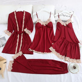 Conjunto Para Dormir com 5 Peças em Cetim de Seda