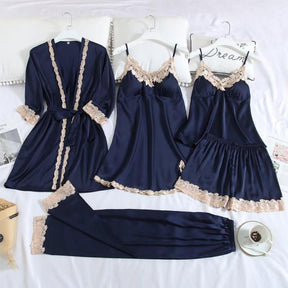 Conjunto Para Dormir com 5 Peças em Cetim de Seda